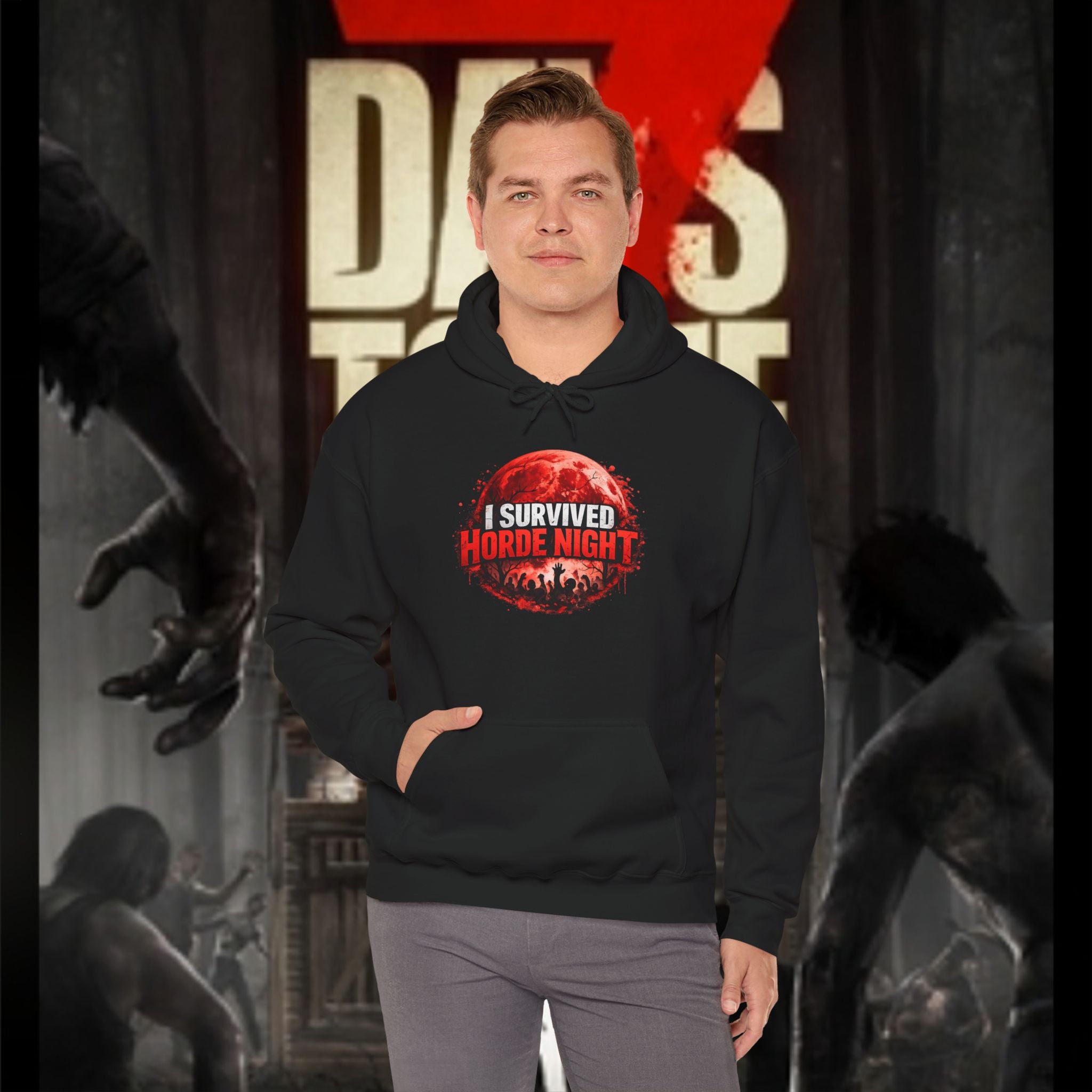 I Survived Horde Night Hoodie — Zombie Apocalypse Graphic Sweatshirt